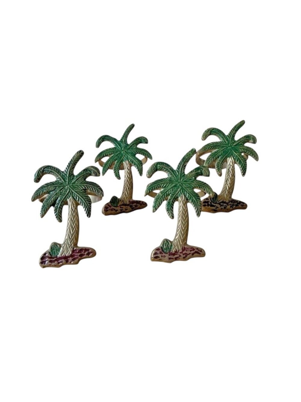 Brass Tropical Theme Palm Trees Napkin Ring Holders Kitchen Table Beach